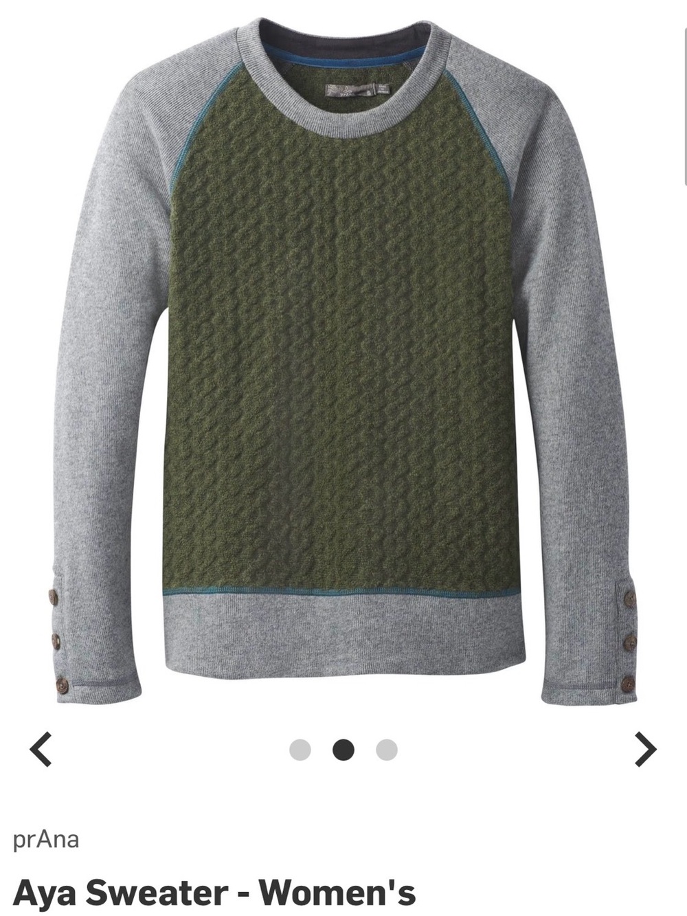 prAna Two-Tone Olive & Gray Crew Sweater Sz S B139